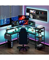 gaomon L Shaped Desk with Power Outlets & Led Lights