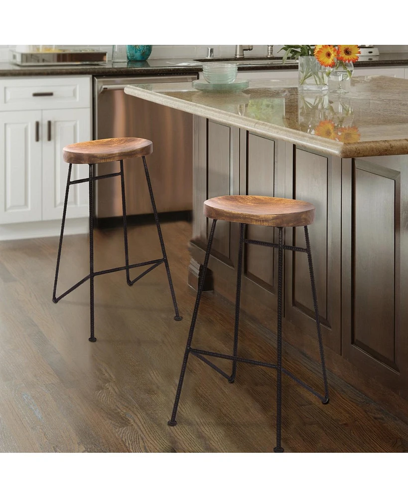 Slickblue Bar Stool with Mango Wood Saddle Seat for Rustic and Modern Home Decor