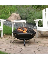 Sunnydaze Decor 25-Inch Diameter Victorian Steel Outdoor Wood Burning Fire Bowl with Handles and Spark Screen