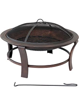 Sunnydaze Decor 29-Inch Elevated Wood-Burning Fire Pit Bowl with Stand - Includes Spark Screen, Wood Grate, and Poker