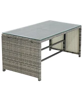 Longford Outdoor Patio Sectional Sofa Set - Backyard Brown Rattan Wicker Chaise Lounge Furniture with Coffee Table and Thick Cushions