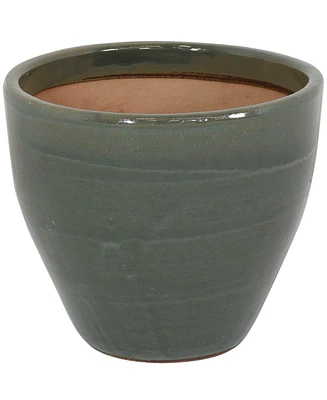 Large Ceramic Planter - Indoor or Outdoor Plant Pot with Drainage Holes - Gray Glaze Finish - 13" - Resort