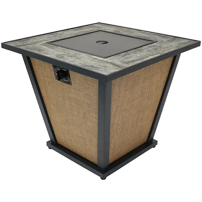Reykir 24-Inch H Square Fire Pit with Tile Tabletop and Rafa Fabric Sides - Ideal for the Patio, Deck or Backyard