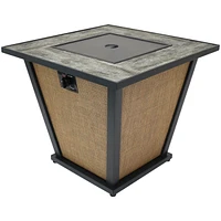 Reykir 24-Inch H Square Fire Pit with Tile Tabletop and Rafa Fabric Sides - Ideal for the Patio, Deck or Backyard