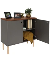 Mid-Century Modern 2-Door Accent Cabinet with Shelves - For Dining Room, Living or Bathroom Gray