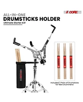 5 Core Drum Throne Adjustable Guitar Stool Padded Seat + Drum Practice Pad Snare Drumming Stand