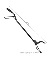 Sunnydaze Decor 36-Inch Log Grabber Tongs - Outdoor/Indoor Tool Use - Spring Lever Action - Black