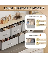 Wlive Dresser for Bedroom with 5 Drawers Wide Chest of Drawers Fabric Dresser Storage Organizer Unit with Fabric Bins for Closet Living Room Hallway