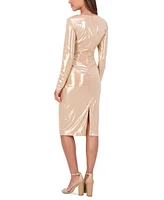 Siena Women's Metallic Twist-Waist Long-Sleeve Sheath Dress