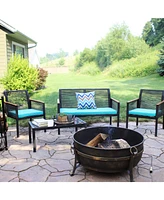 Coachford 4-Piece Patio Conversation Furniture Set - 1 Loveseat, 2 Chairs and 1 Coffee Table - Thick Red Cushions