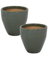 Resort 10-Inch Ceramic Outdoor Planter - Set of 2 Uv- and Frost-Resistant Imperial Blue Glazed Finish