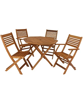 Sunnydaze Decor Meranti Wood 5-Piece Foldable Outdoor Patio Dining Set - 4-Chairs and 1 Table - Teak Oil Finish