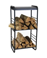 Modern Rounded Edge Iron and Steel Log Rack - Outdoor and Indoor Firewood Storage - Ideal for Garage, Shed and Porch