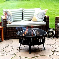 25-Inch Steel Wood-Burning Fire Pit with Mesh Stripe Cutouts - Includes Poker and Spark Screen