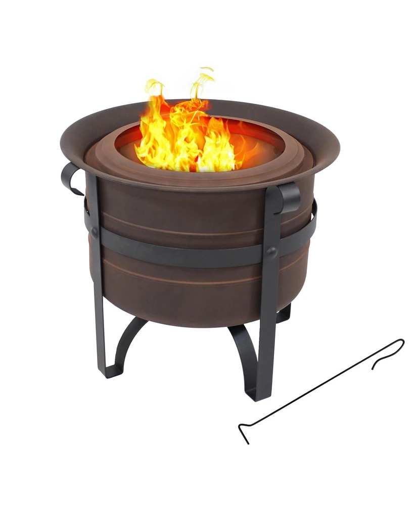 Sunnydaze Decor 23-Inch Cauldron-Style Smokeless Wood-Burning Fire Pit with Cover and Poker - Steel Outdoor Smokeless Fire Pit for the Backyard