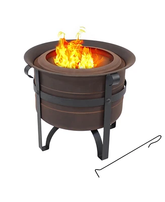 Sunnydaze Decor 23-Inch Cauldron-Style Smokeless Wood-Burning Fire Pit with Cover and Poker - Steel Outdoor Smokeless Fire Pit for the Backyard