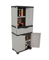 Sunnydaze Decor Plastic Garage Storage Cabinet with 2 Adjustable Shelves - Tool-Free Assembly - Gray - 57" H