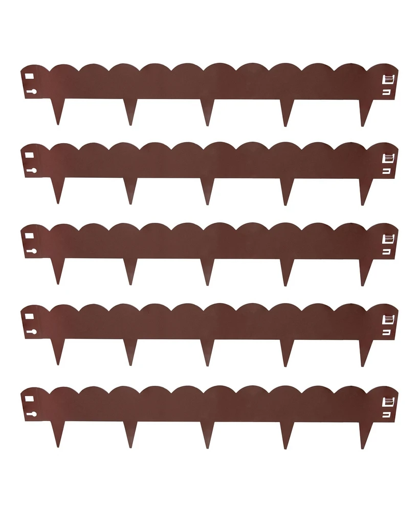 16.7' Metal Landscape Edging Border - 5-Pack of 41.75" x 7.25" Steel Garden Brown Scalloped