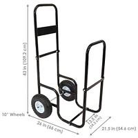 Outdoor Firewood Carrier Log Dolly - Wood Cart with Wheels - Black