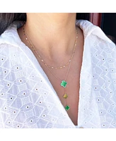 The Lovery Malachite Clover Lariat Necklace 14K Gold