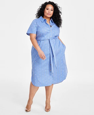 Nina Parker Plus Belted Striped-Print High-Low Dress