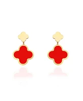 The Lovery Coral and Gold Clover Drop Earrings 14K Gold