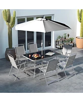 Outsunny 8 Piece Patio Dining Set with Umbrella Folding Chairs Table