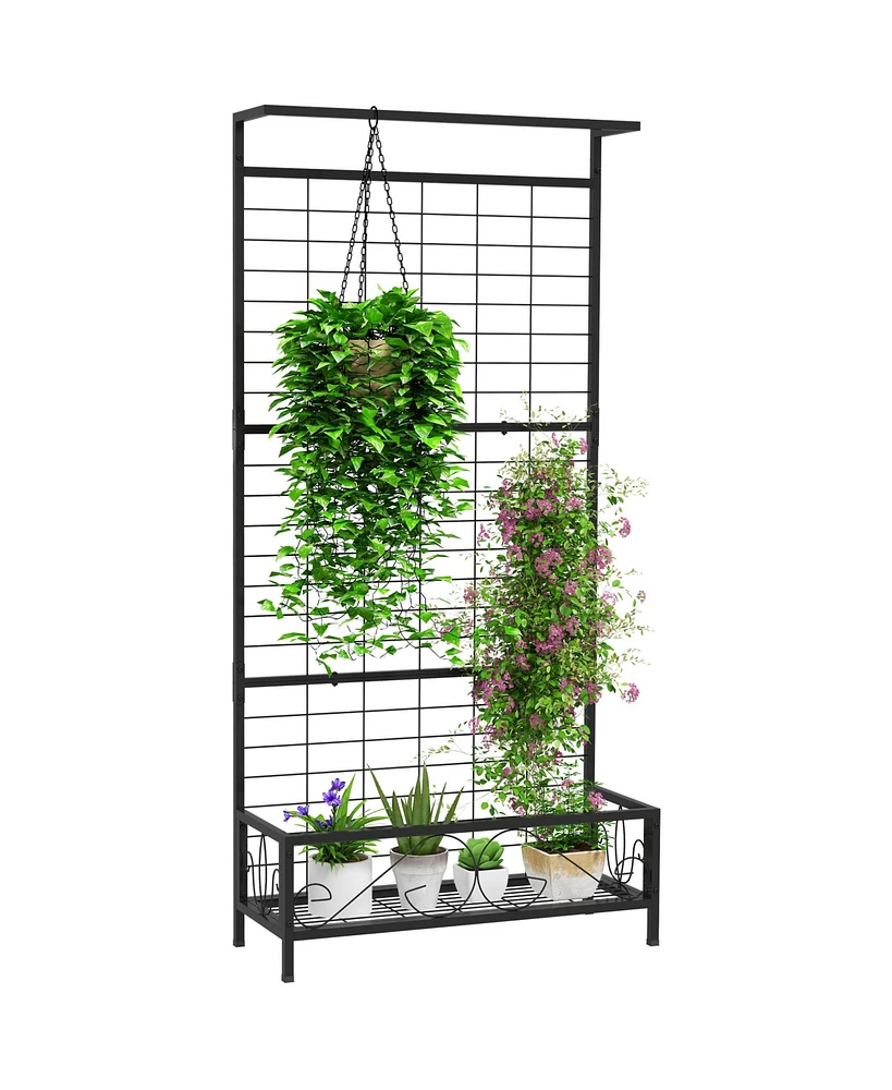 Outsunny 74" Tall Metal Plant Sd with Trellis and Hanging Bar,