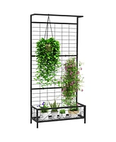 Outsunny 74" Tall Metal Plant Sd with Trellis and Hanging Bar,