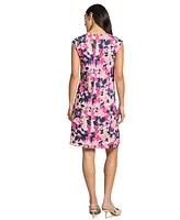 Jones New York Petite Linen-Blend Floral-Print Cap-Sleeve Dress