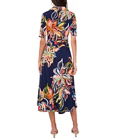 Msk Women's Printed Short-Sleeve Tie-Waist Jersey Dress