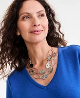 Style & Co Silver-Tone Hammered Oval & Stone Layered Statement Necklace, 18" + 3" extender, Exclusively at Macy's