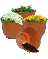 Sunnydaze Decor Michael 14.5" Metal Outdoor Plant Pot Set with Drainage Holes and Rubber Plugs - Matte Sage of 4