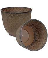 Sunnydaze Decor Dinah 12.5" Metal Outdoor Plant Pot Set with Drainage Holes and Rubber Plugs