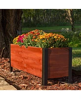 Acacia Wood Rectangular Planter Box - 14.75" H Wooden Raised Garden Bed with Removable Polyethylene Bag Brown
