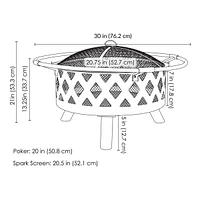 Crossweave Outdoor Fire Pit - Wood-Burning for Outside with Spark Screen, Poker and Round Cover 30-Inch Black