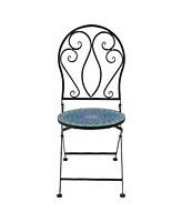 Mosaic Tile Folding Bistro Chairs with Iron Frame - Set of 2 - Compact Folding Design - Black Frame with Scroll Back