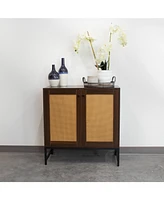 2-Door Rattan Storage Cabinet - Sideboard Buffet with Adjustable Shelf and Doors Light Oak Wood Look