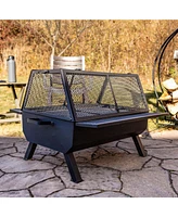 Sunnydaze Decor 36-Inch Steel Outdoor Fire Pit with Grill and Spark Screen - Pvc Protective Cover - Heat-Resistant Finish - Black