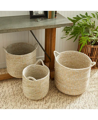 Rivergrass Round Baskets With Handles, Set Of 3