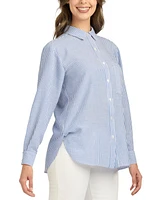 Bcx Juniors' Long-Sleeve Striped Button-Front Top