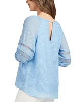 Bcx Juniors' Swiss-Dot 3/4-Sleeve Crocheted-Trim Top