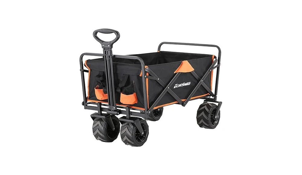 EchoSmile Heavy Duty 350 Lbs Capacity Collapsible Wagon, Outdoor Folding Camping Grocery Portable Utility Cart, Adjustable Rolling Carts, All Terrain