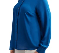 Bcx Juniors' Solid Long-Sleeve Fold-Collar Shirt