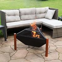 Sunnydaze Decor 31-Inch Steel Wood-Burning Triangle Fire Pit/Side Table - Log Grate, Poker and Spark Screen - Copper Finish