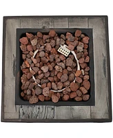 Sunnydaze Decor 25-Inch H Square Cast Stone Propane Gas Fire Pit Table with Weathered Wood Look - Includes Weather-Resistant Cover