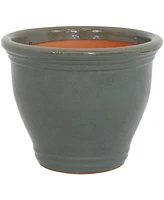 Large Ceramic Planter - Indoor or Outdoor Plant Pot with Drainage Holes Seafoam Glaze Finish 15" Studio