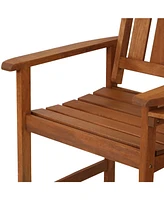 Sunnydaze Decor 65-Inch Meranti Wood Outdoor Tete-a-Tete Chair Set with Attached Table and Teak Oil Finish