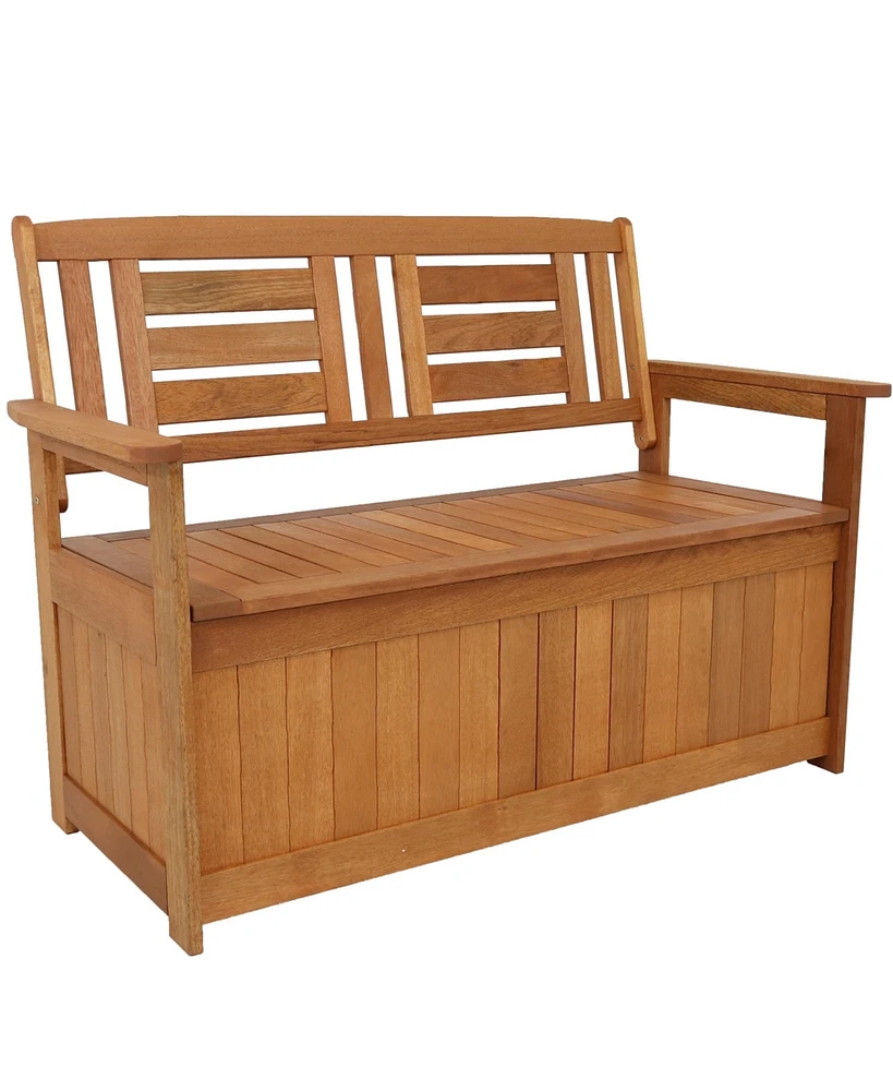 Sunnydaze Decor 51-Inch Meranti Wood Outdoor Storage Bench with Teak Oil Finish