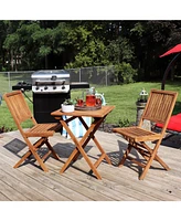 Sunnydaze Decor Nantasket Solid Teak Outdoor Folding Bistro Set with 2 Chairs and 1 Table - Light Wood Stain Finish